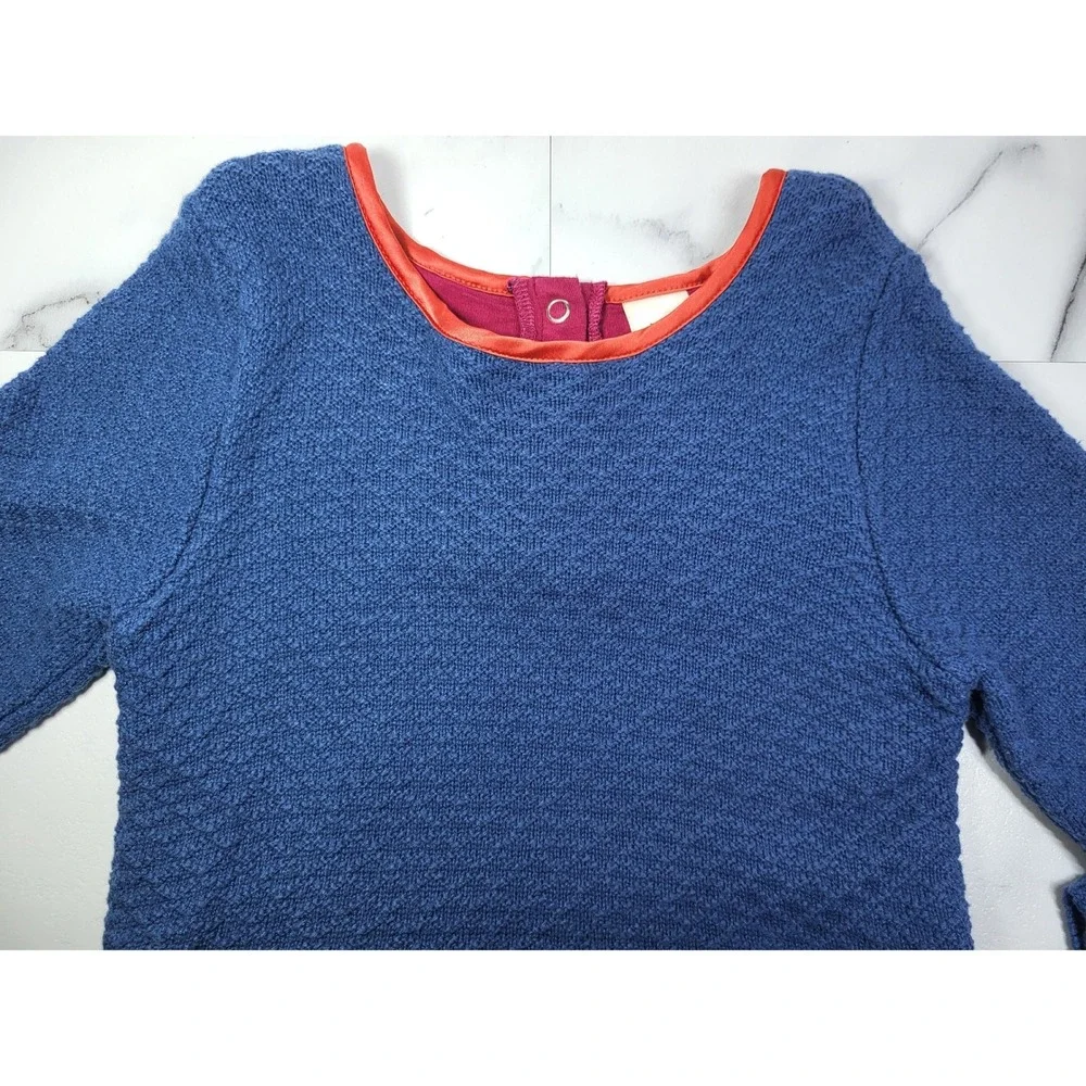 Wild Flowers Girls Blue Textured Knit Plaid Floral Mixed Media Dress Size 14